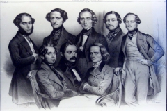 Nicolas-Eustache Maurin, Sławni Pianiści - Jeune Ecole [Famous Pianists - Jeune Ecole], 1842, published in "Galerie de la Gazette Musicale", 1842 No. 2, litograph, Muzeum Fryderyka Chopina, M/2895.